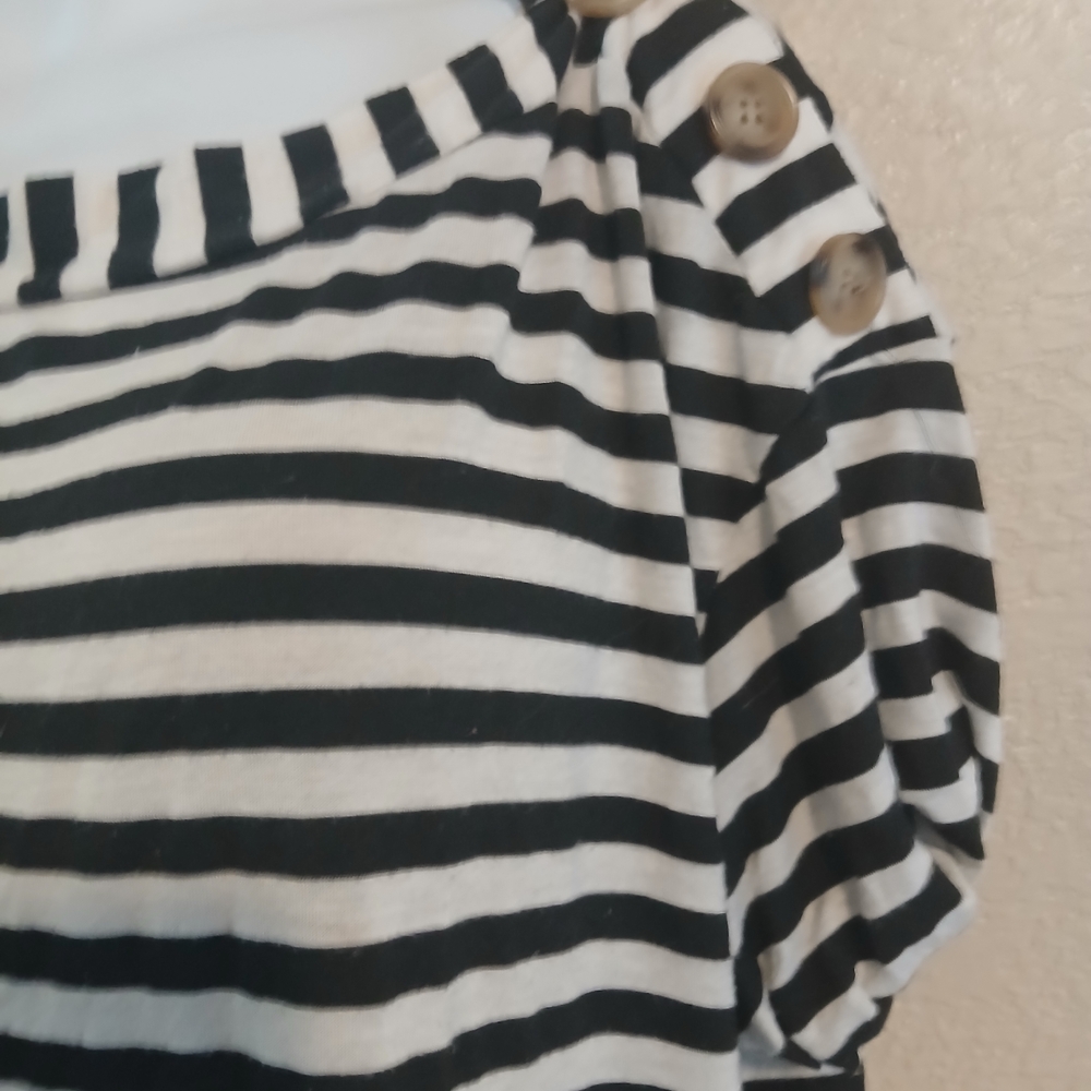 Poof! Striped Short Sleeve Top with Button Accents - Picture 3 of 5